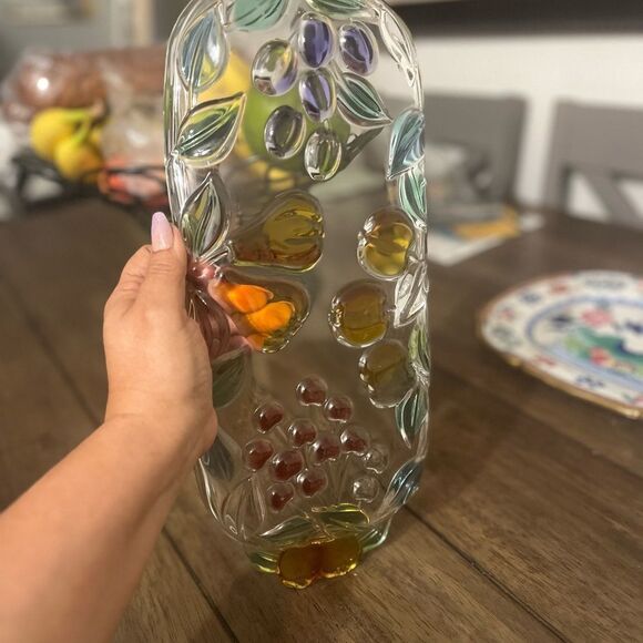 Elegant Glass Art garden harvest fruit and cheese glass serving tray - Picture 5 of 6